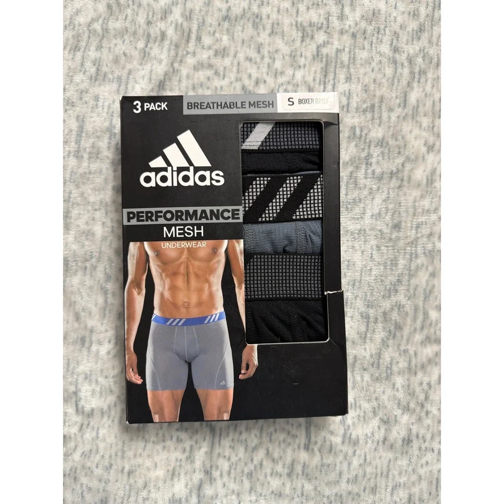 Adidas Mens Performance Mesh Boxer Briefs 3 Pack Black Onyx Graphic Small LP6505